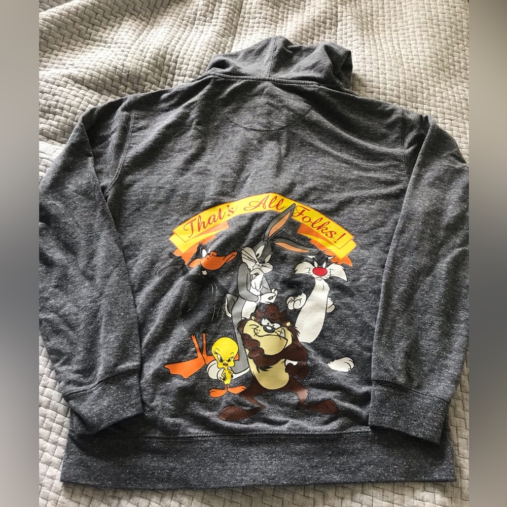 COPY - Looney Tunes “That’s All Folks” Jacket w/ Hoodie pocket w/ flaws - Picture 5 of 7